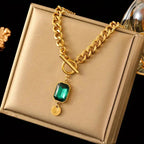Chunky Chain Emerald Pendant Necklace | Gold - Agnes Jewels
