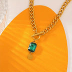 Chunky Chain Emerald Pendant Necklace | Gold - Agnes Jewels