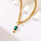 Chunky Chain Emerald Pendant Necklace | Gold - Agnes Jewels