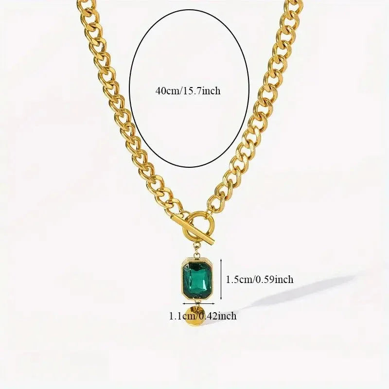 Chunky Chain Emerald Pendant Necklace | Gold - Agnes Jewels