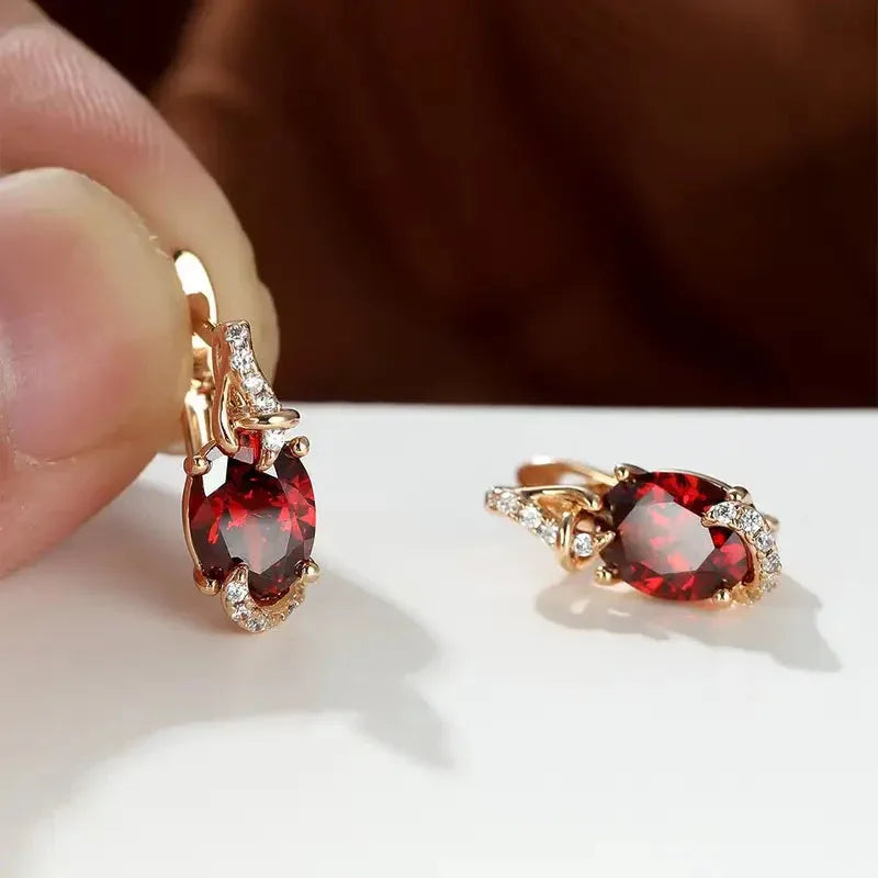 Crimson Twilight Drop Earrings | Gold - Agnes Jewels