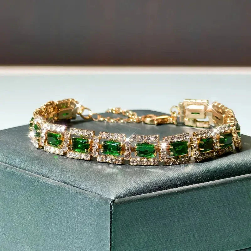 Emerald Green Statement Bracelet | Gold - Agnes Jewels