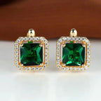 Golden Green Square Zirconia Earrings | Gold - Agnes Jewels