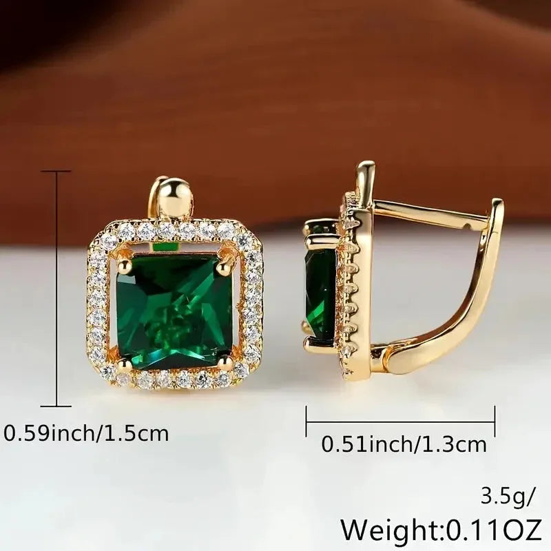 Golden Green Square Zirconia Earrings | Gold - Agnes Jewels
