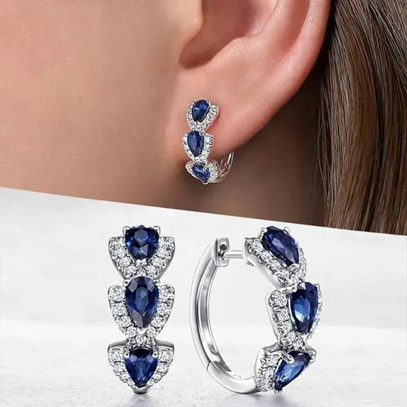 Royal Sapphire Crest Earrings | White Gold - Agnes Jewels