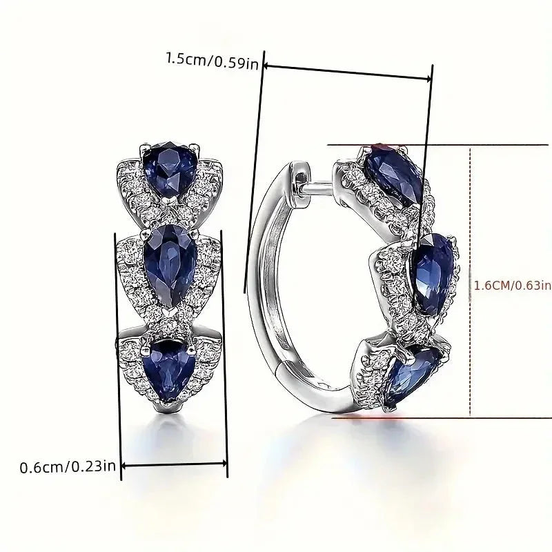 Royal Sapphire Crest Earrings | White Gold - Agnes Jewels
