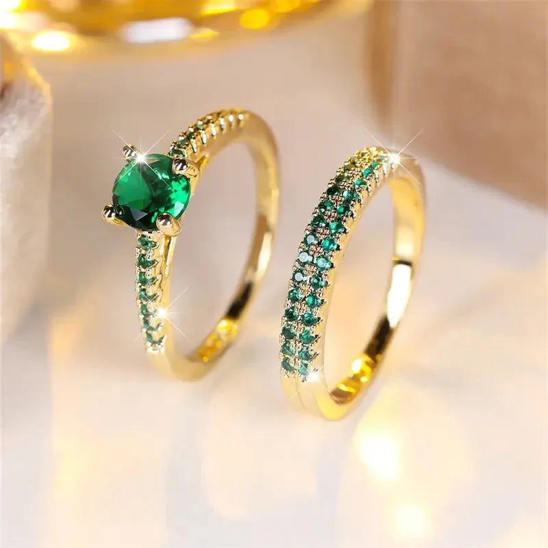 Serena Emerald Duo Ring Set | Gold - Agnes Jewels