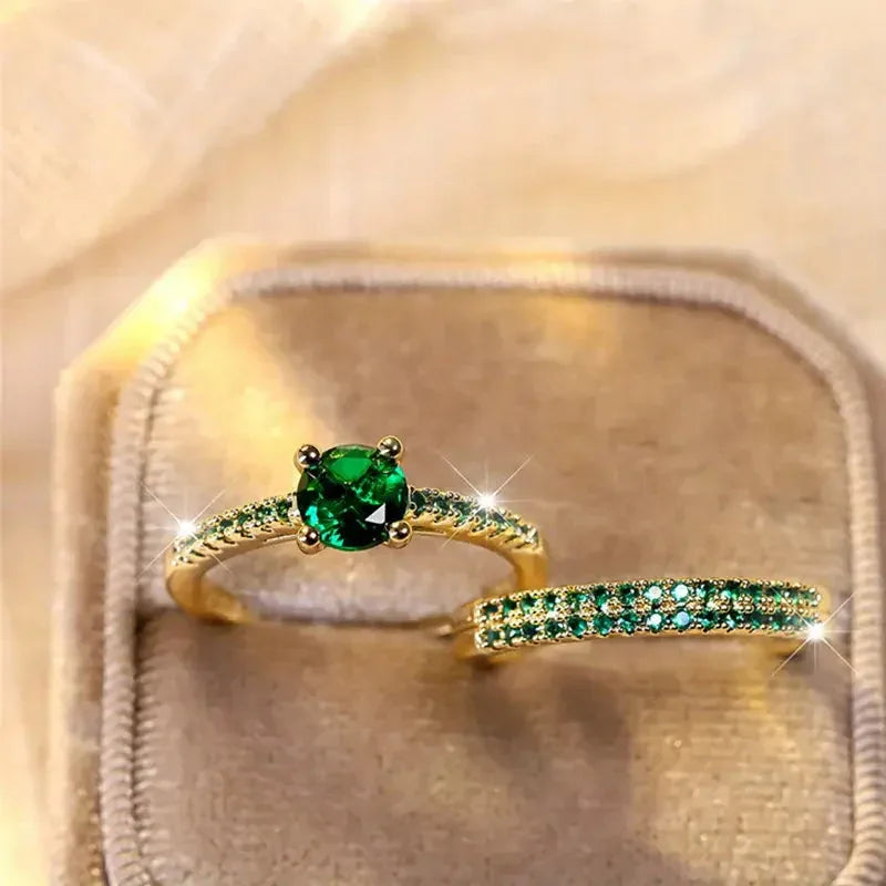 Serena Emerald Duo Ring Set | Gold - Agnes Jewels