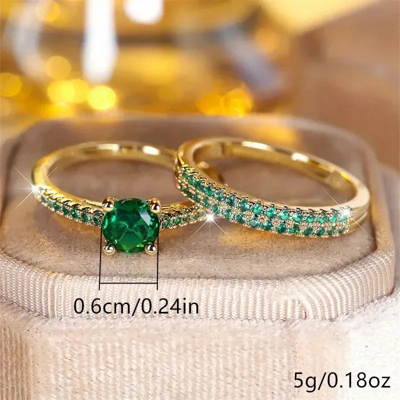 Serena Emerald Duo Ring Set | Gold - Agnes Jewels