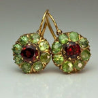 Vintage Rounded Green & Red Crystal Earrings - Agnes Jewels