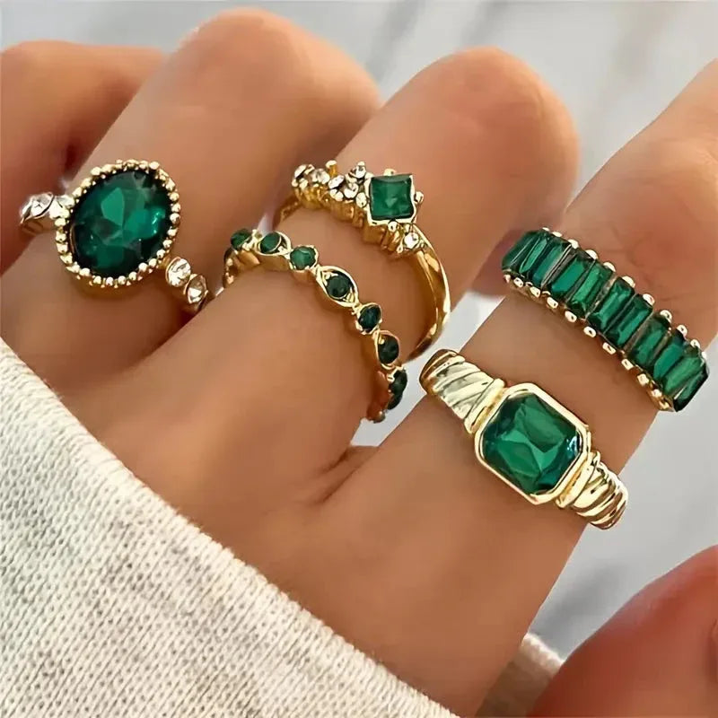 Zarina Exquisite Emerald Ring Set | Gold - Agnes Jewels