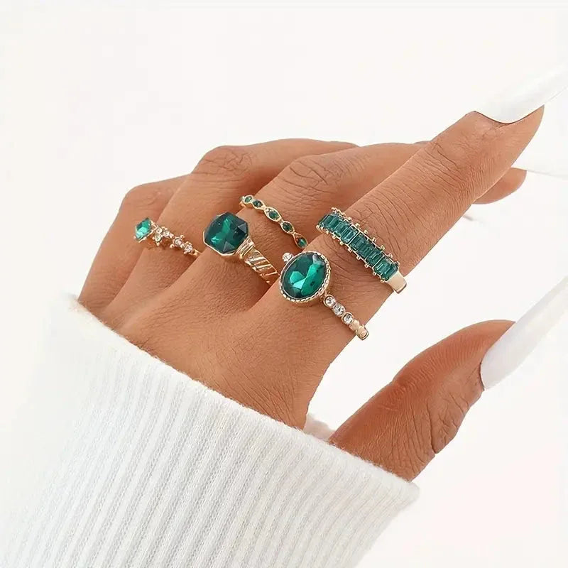 Zarina Exquisite Emerald Ring Set | Gold - Agnes Jewels
