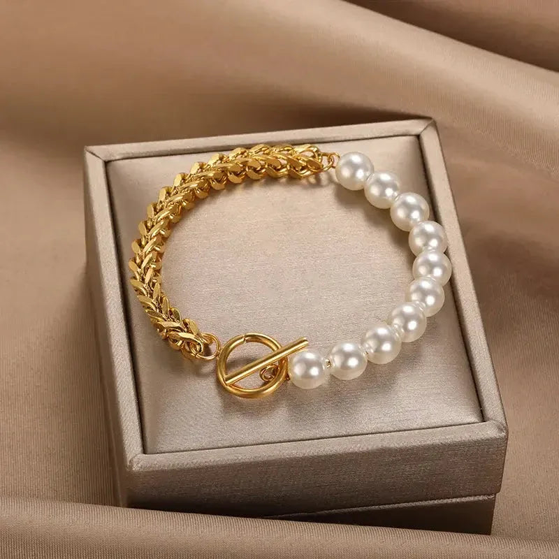 Elegant Gold and Pearl Bracelet - Agnes Jewels